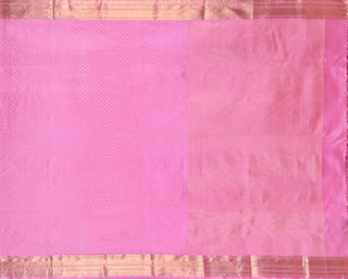 Baby pink soft silk saree with woven diamond pattern, gold zari border and matching blouse