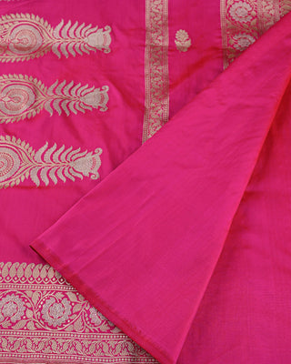 Rani Pink Pure Silk Handwoven Banarasi Kadiyal Saree
