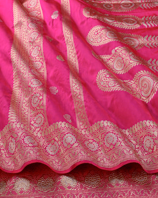 Rani Pink Pure Silk Handwoven Banarasi Kadiyal Saree