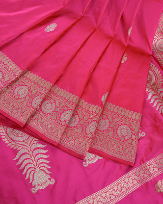 Rani Pink Pure Silk Handwoven Banarasi Kadiyal Saree