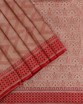 Banarasi Pure Silk Brocade Saree in Rose Pink and Red with Gold Zari