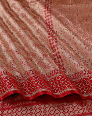 Banarasi Pure Silk Brocade Saree in Rose Pink and Red with Gold Zari