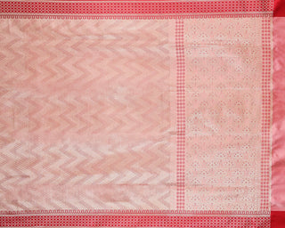 Banarasi Pure Silk Brocade Saree in Rose Pink and Red with Gold Zari