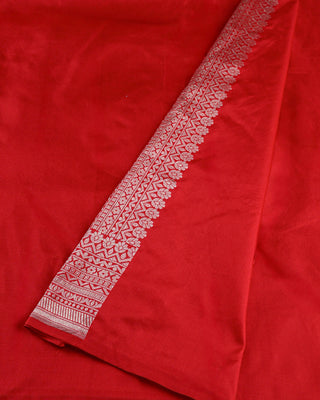 Crimson Red Banarasi Tissue Silk Brocade Saree with Floral Rose Motifs