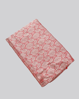 Crimson Red Banarasi Tissue Silk Brocade Saree with Floral Rose Motifs