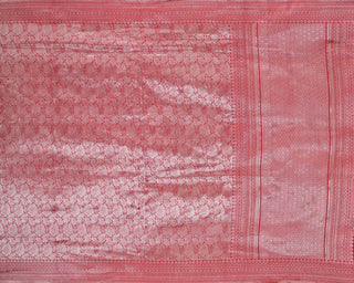 Crimson Red Banarasi Tissue Silk Brocade Saree with Floral Rose Motifs