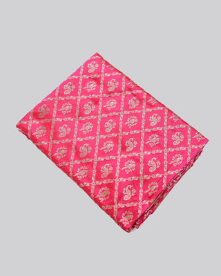 Bright Pink Banarasi Pure Silk Shikarga Saree with Peacock and Elephant Motifs