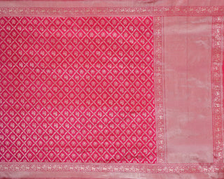 Bright Pink Banarasi Pure Silk Shikarga Saree with Peacock and Elephant Motifs