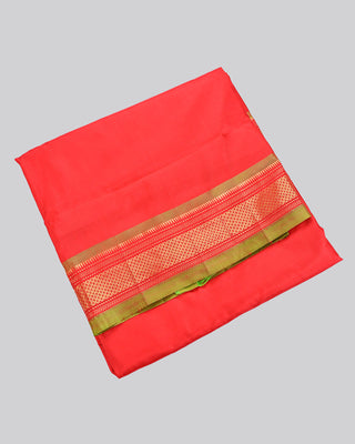 Red pure silk Paithani saree with gold zari Narali border and multicolour floral pallu handwoven in Yeola