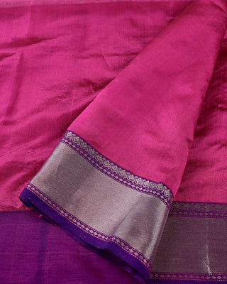 Magenta Chanderi Silk Saree with Silver Zari Bhavanchi Border and Barfi Pallu