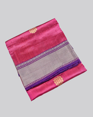 Magenta Chanderi Silk Saree with Silver Zari Bhavanchi Border and Barfi Pallu