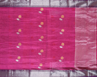 Magenta Chanderi Silk Saree with Silver Zari Bhavanchi Border and Barfi Pallu