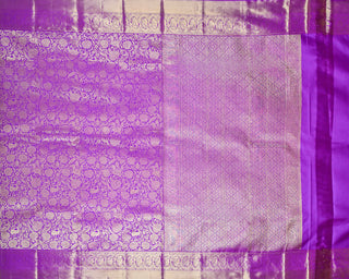 Royal purple pure silk handwoven Kanjivaram saree with gold zari vanasingaram forest motif deer peacock vines and diamond pallu