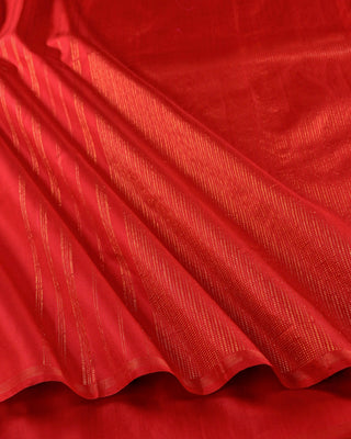 Crimson red pure silk Kanjivaram saree with gold zari twin bird motif border