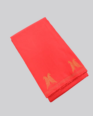 Crimson red pure silk Kanjivaram saree with gold zari twin bird motif border