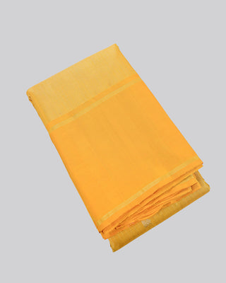 Golden mustard Kanjivaram silk saree with fine zari stripes and brocade pallu