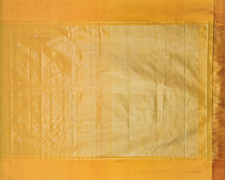 Golden mustard Kanjivaram silk saree with fine zari stripes and brocade pallu