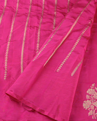 Fuchsia Pink Handwoven Banarasi Poona Silk Saree with Delicate Zari Floral Buttas