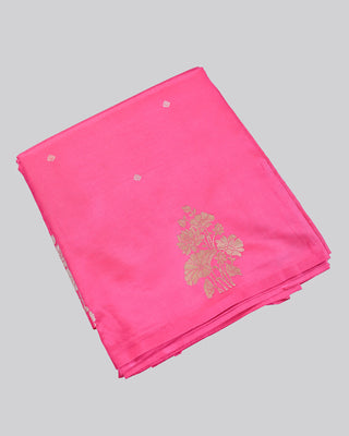 Fuchsia Pink Handwoven Banarasi Poona Silk Saree with Delicate Zari Floral Buttas