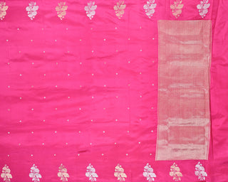Fuchsia Pink Handwoven Banarasi Poona Silk Saree with Delicate Zari Floral Buttas
