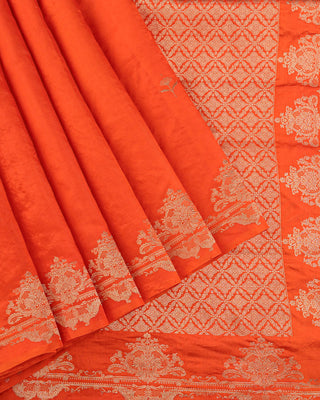Bright Orange Handwoven Banarasi Organza Tissue Silk Saree