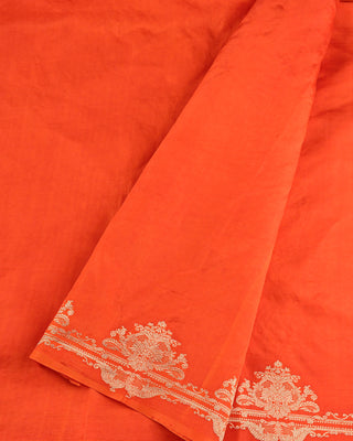 Bright Orange Handwoven Banarasi Organza Tissue Silk Saree