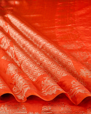 Bright Orange Handwoven Banarasi Organza Tissue Silk Saree