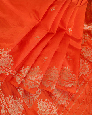 Bright Orange Handwoven Banarasi Organza Tissue Silk Saree