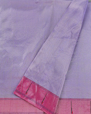 Lilac pure silk tissue Paithani saree with pink contrast Muniya border and multicolour peacock floral pallu