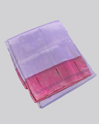 Lilac pure silk tissue Paithani saree with pink contrast Muniya border and multicolour peacock floral pallu