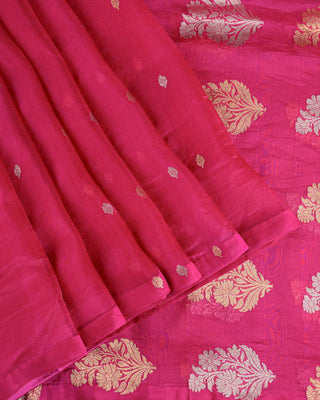 Magenta Banarasi Kora Organza Handwoven Saree