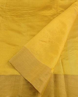 Mustard Yellow Handwoven Pure Chanderi Silk Saree with Gold Zari Floral Motifs and Red Meenakari