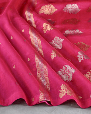 Magenta Banarasi Kora Organza Handwoven Saree