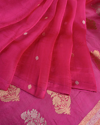 Magenta Banarasi Kora Organza Handwoven Saree