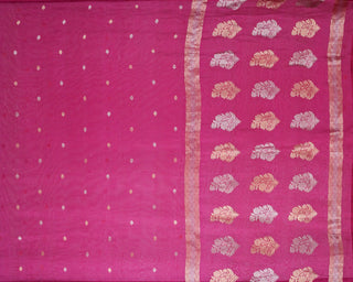 Magenta Banarasi Kora Organza Handwoven Saree