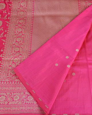 Rani Pink Banarasi Pure Silk Brocade Saree with Floral Jaal and Paisley Border