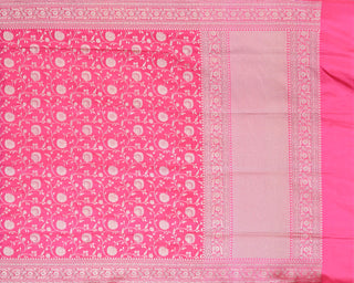 Rani Pink Banarasi Pure Silk Brocade Saree with Floral Jaal and Paisley Border