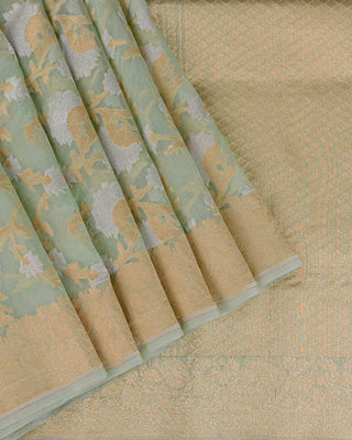 Sea Green Handwoven Banarasi Kora Tissue Silk Saree
