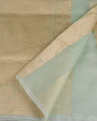 Sea Green Handwoven Banarasi Kora Tissue Silk Saree