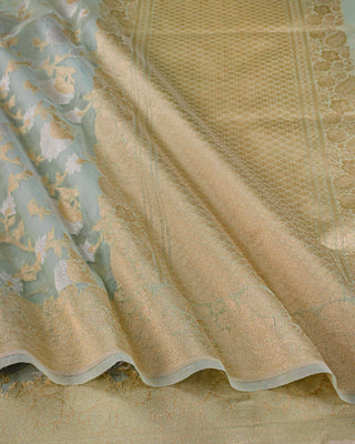 Sea Green Handwoven Banarasi Kora Tissue Silk Saree