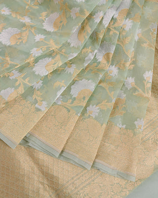 Sea Green Handwoven Banarasi Kora Tissue Silk Saree