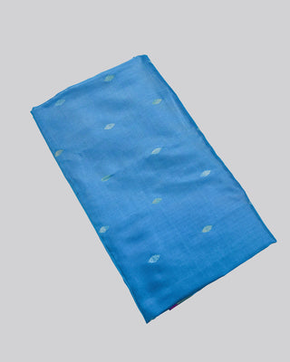 Ocean blue Uppada silk Jamdani saree with silver zari floral motifs circular rose border and magenta pink edge