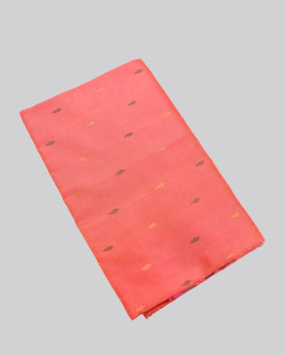 Orange pure silk Uppada Jamdani saree with contrast pink floral border dense pallu and matching pink blouse piece