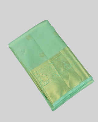 Mint green Kanjivaram tissue silk saree with Gandaberunda bird zari motifs