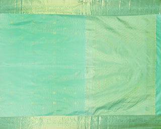 Mint green Kanjivaram tissue silk saree with Gandaberunda bird zari motifs