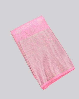 Baby pink pure silk Kanjivaram saree with silver zari paisley brocade design