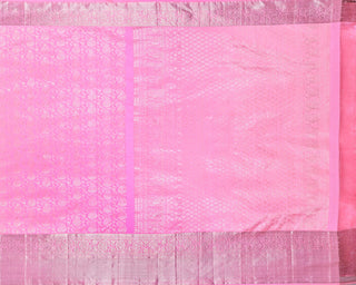 Baby pink pure silk Kanjivaram saree with silver zari paisley brocade design