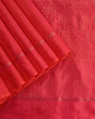 Vermilion red soft silk saree with gold zari rangoli motif weave and matching blouse