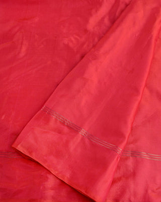Vermilion red soft silk saree with gold zari rangoli motif weave and matching blouse