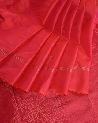 Vermilion red soft silk saree with gold zari rangoli motif weave and matching blouse